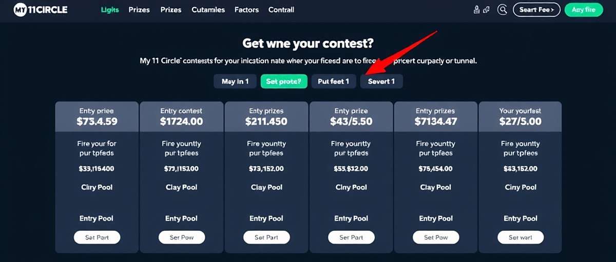 My11Circle Contests My11Circle contest page showing various contest options with different entry fees and prize pools